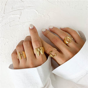 A-Z Letter Gold Color Metal Ring