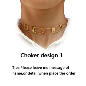 Personalized Custom Name Gold Choker Necklace Pendant