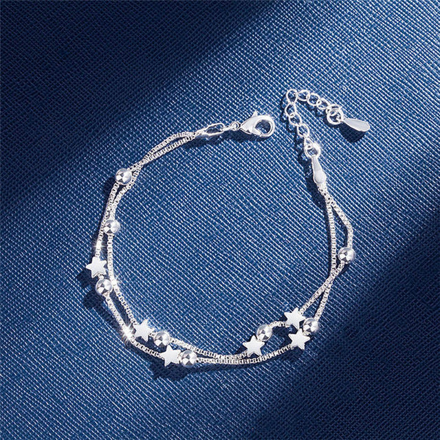 Silver Double Layers Stars Beads Bracelets